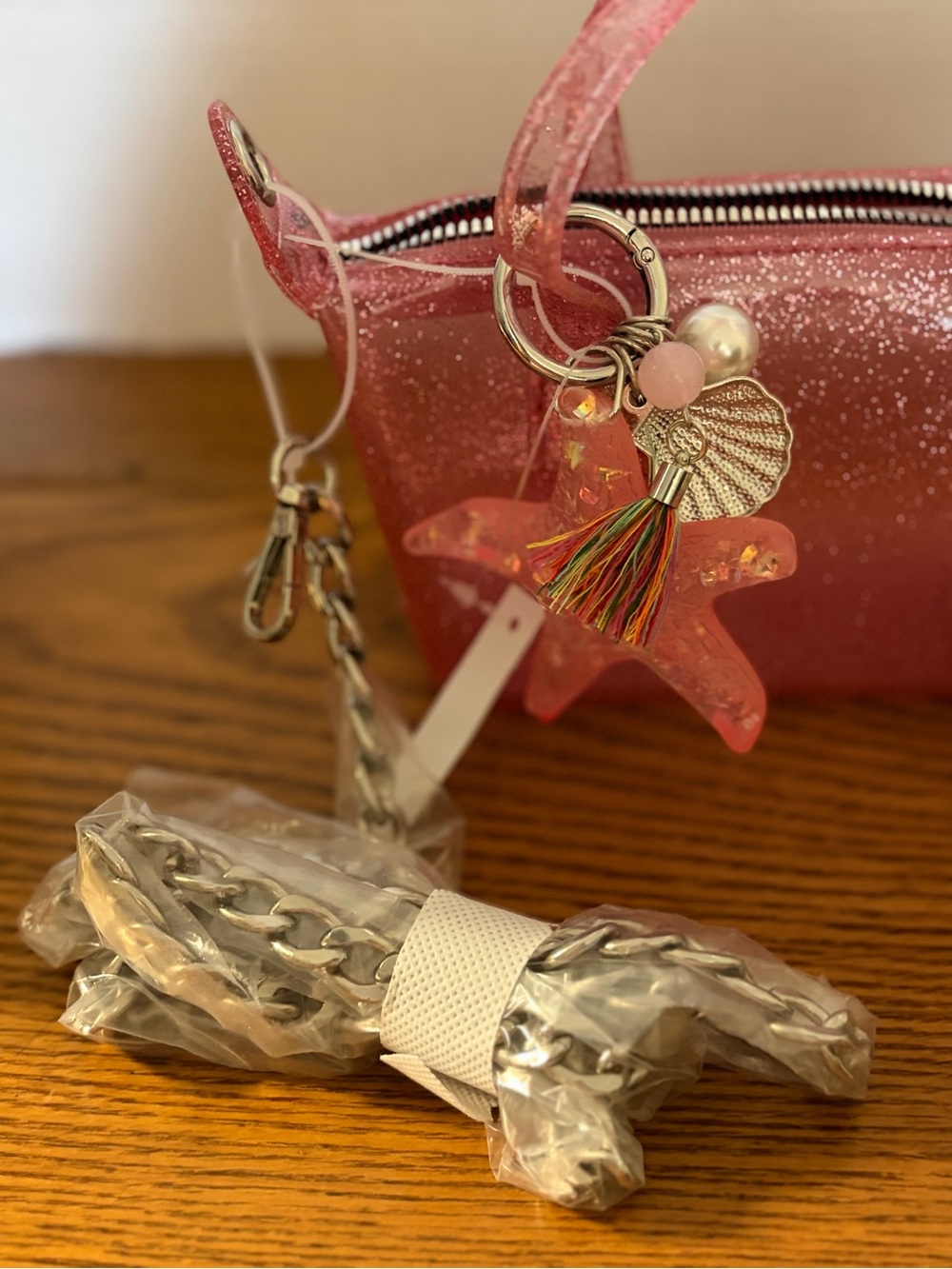 Madden Girl Pink Glitter Jelly Mini Tote with Star Charm - Picture 7 of 7